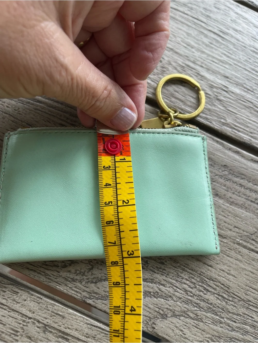 J. Crew Mint Green Leather Cardholder Keychain with Tan Card Pocket